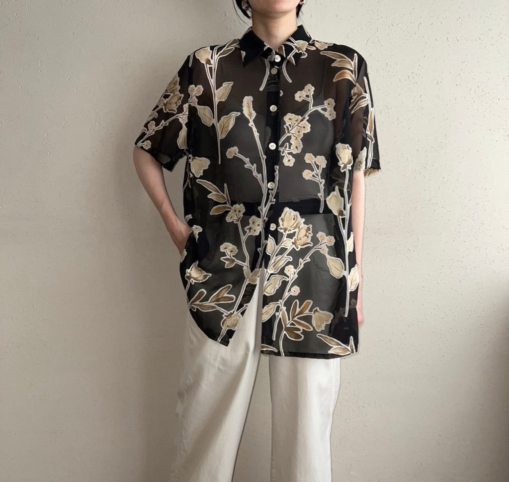 90s EURO Sheer Printed Blouse
