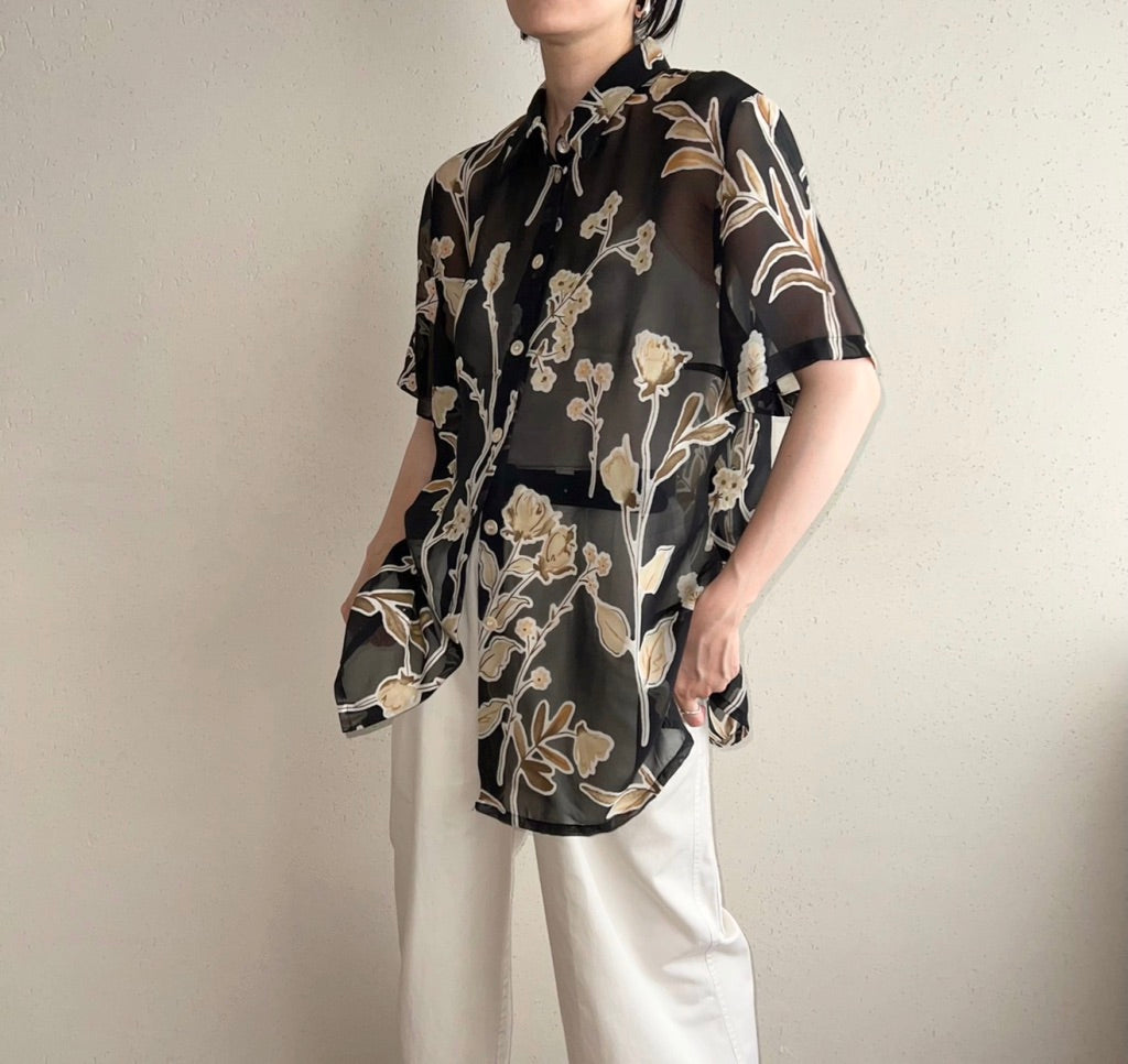 90s EURO Sheer Printed Blouse