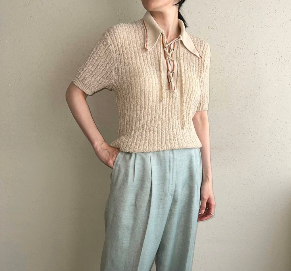 70s Lace Up Knit Top