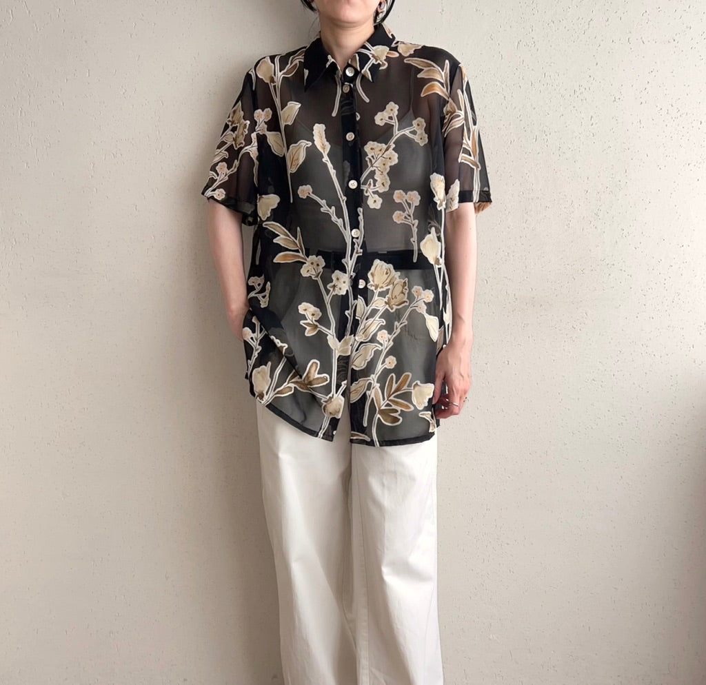 90s EURO Sheer Printed Blouse