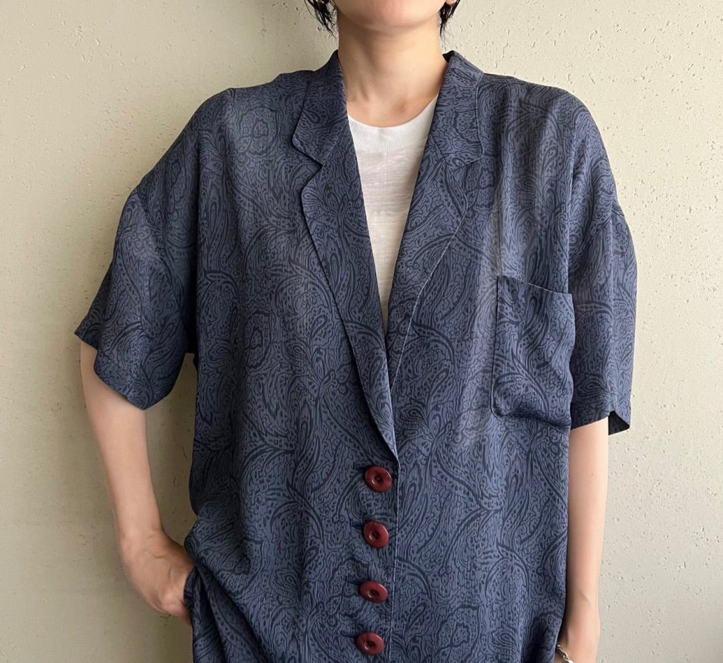 90s Sheer Printed Shirt Jacket