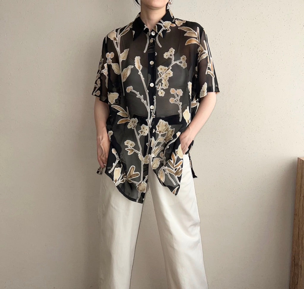 90s EURO Sheer Printed Blouse