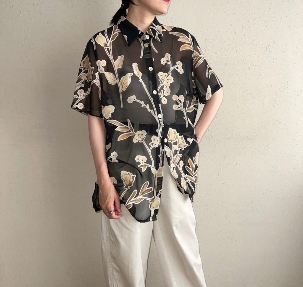 90s EURO Sheer Printed Blouse