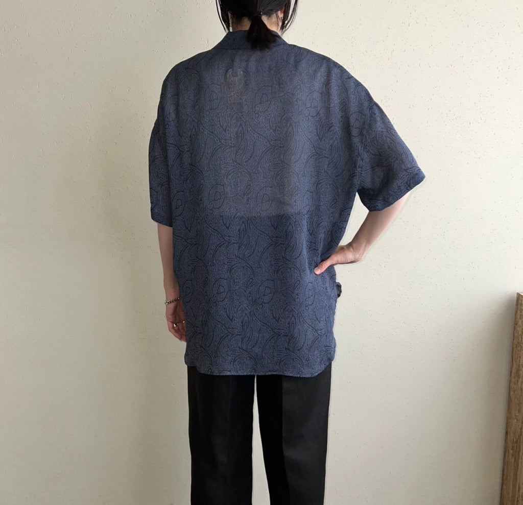 90s Sheer Printed Shirt Jacket