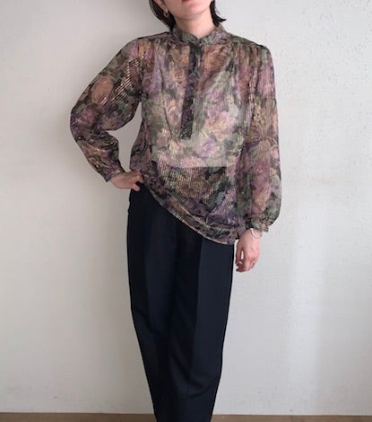 70s Print Sheer Blouse