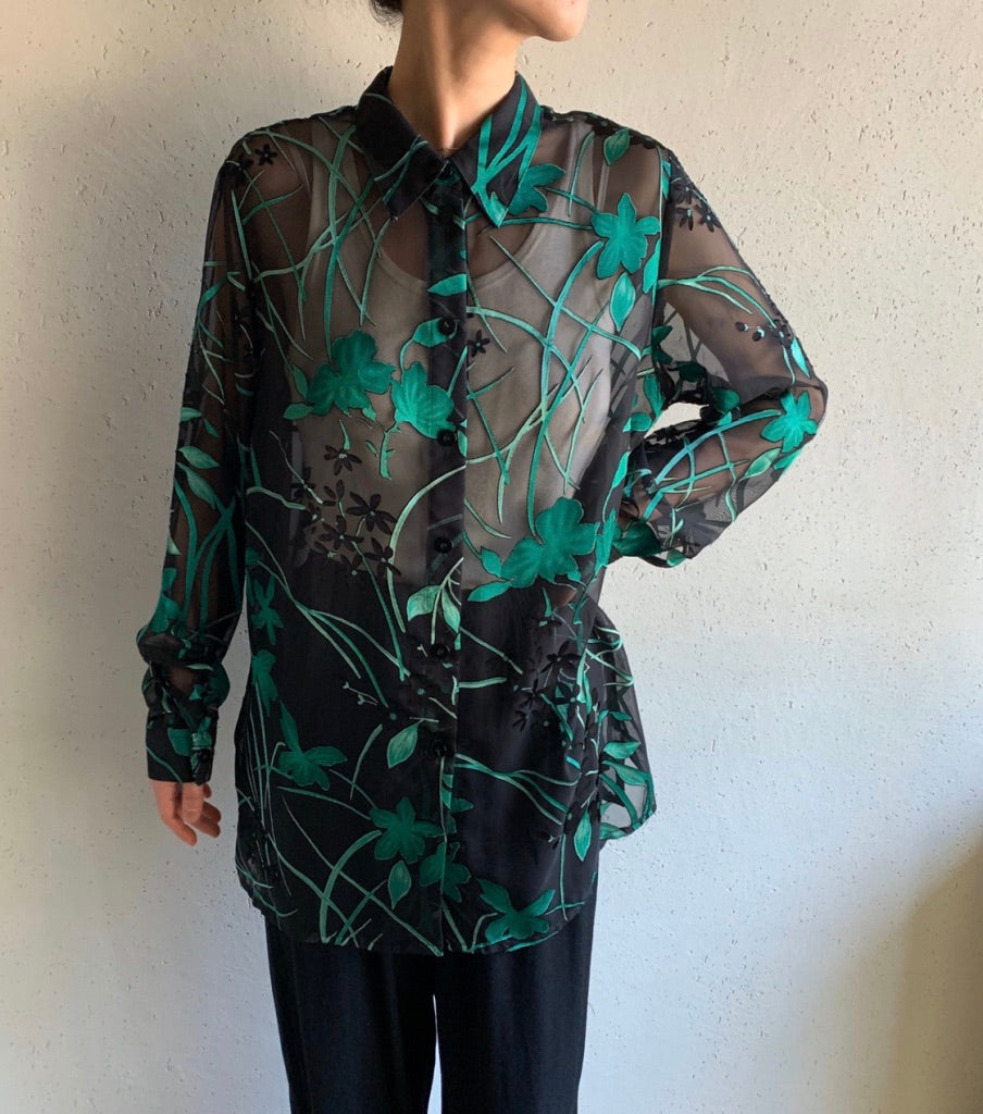 90s EURO Print Sheer Blouse