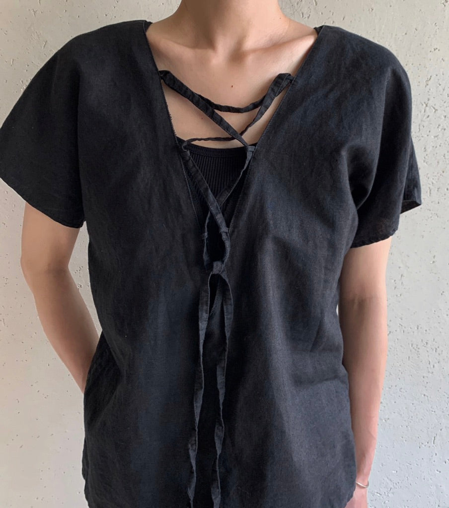 70s EURO Lace Up Blouse