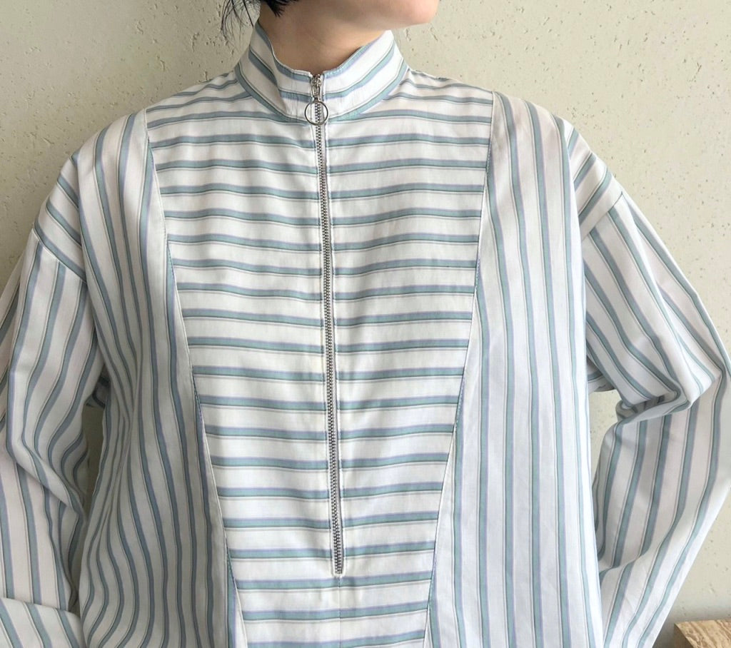 90s Striped Zipped Blouse