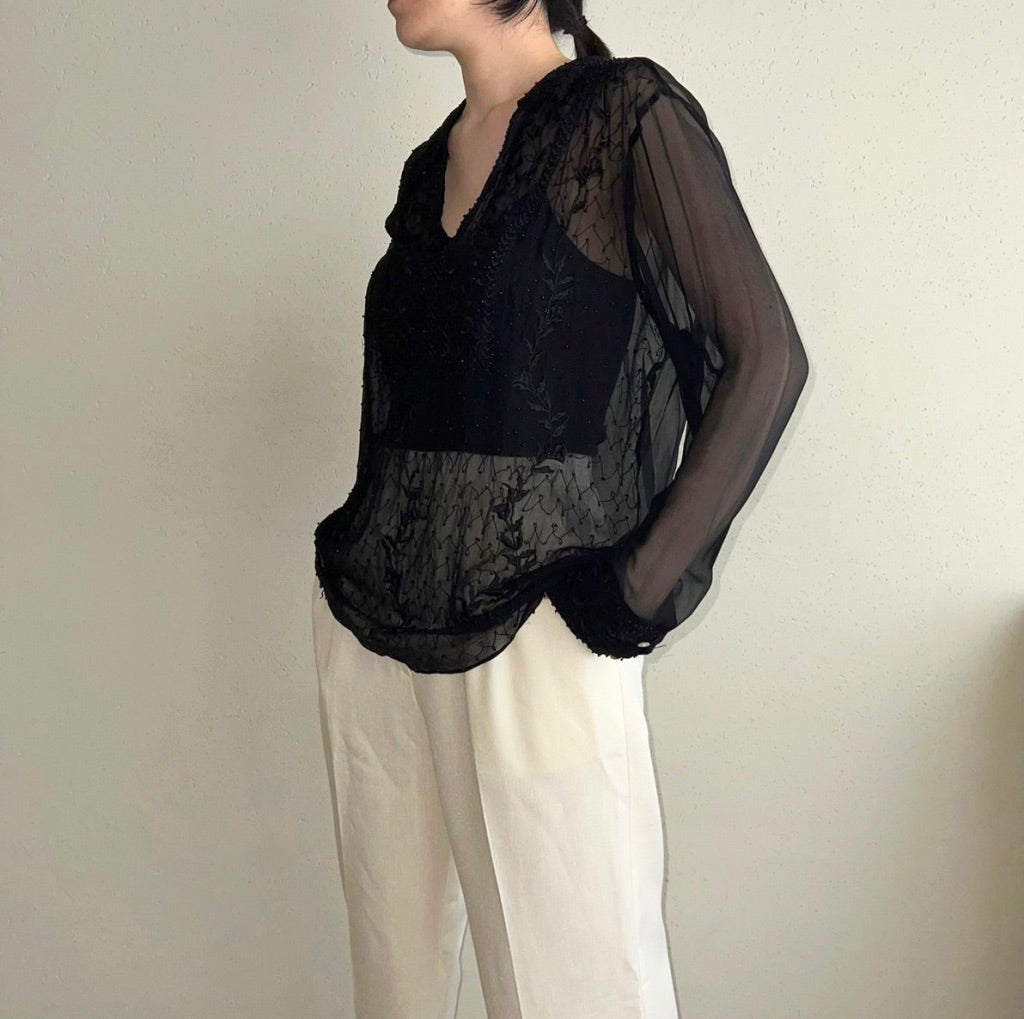 70s Design Sheer Blouse