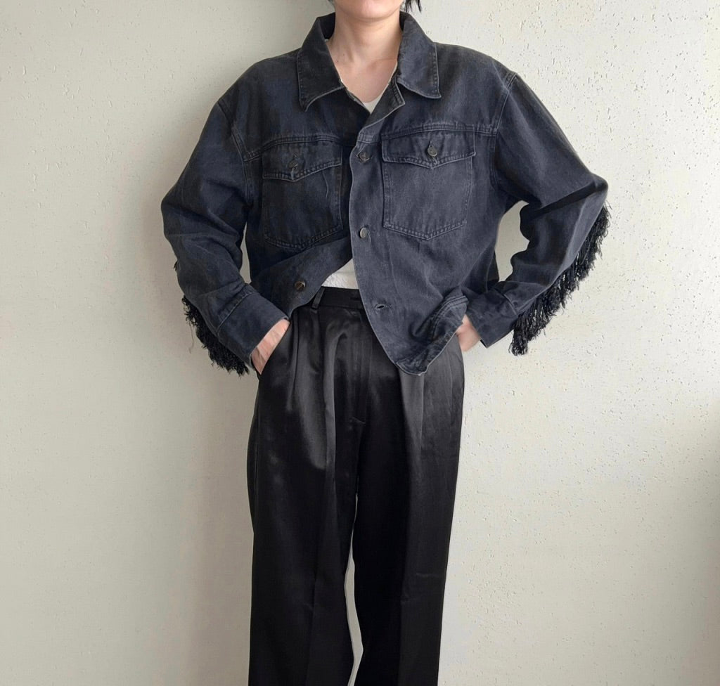 90s Fringe Black Denim Jacket