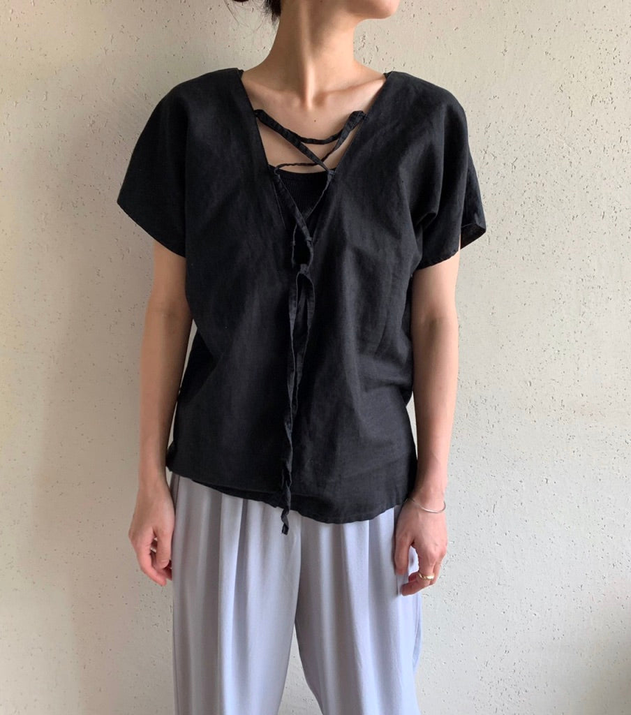 70s EURO Lace Up Blouse