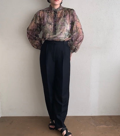 70s Print Sheer Blouse