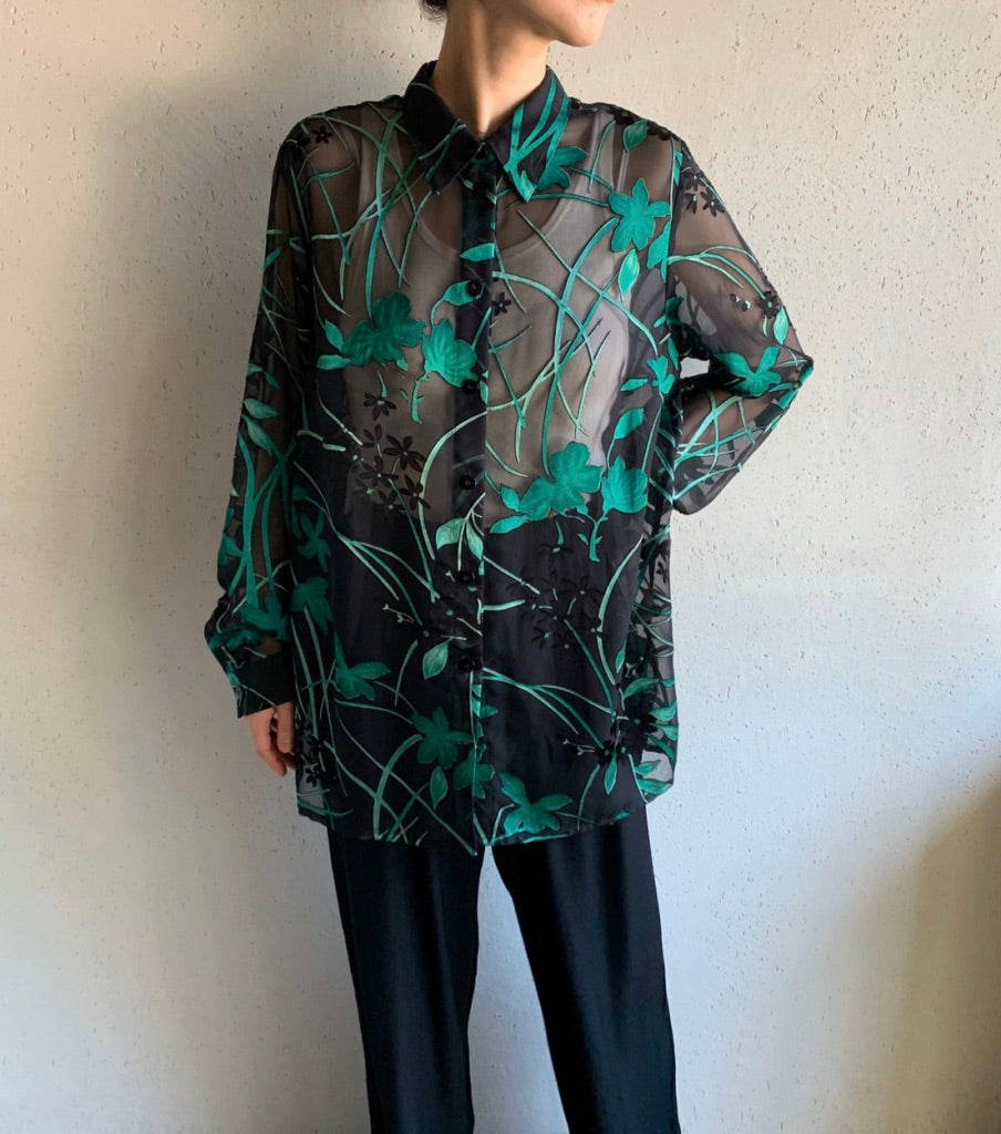 90s EURO Print Sheer Blouse