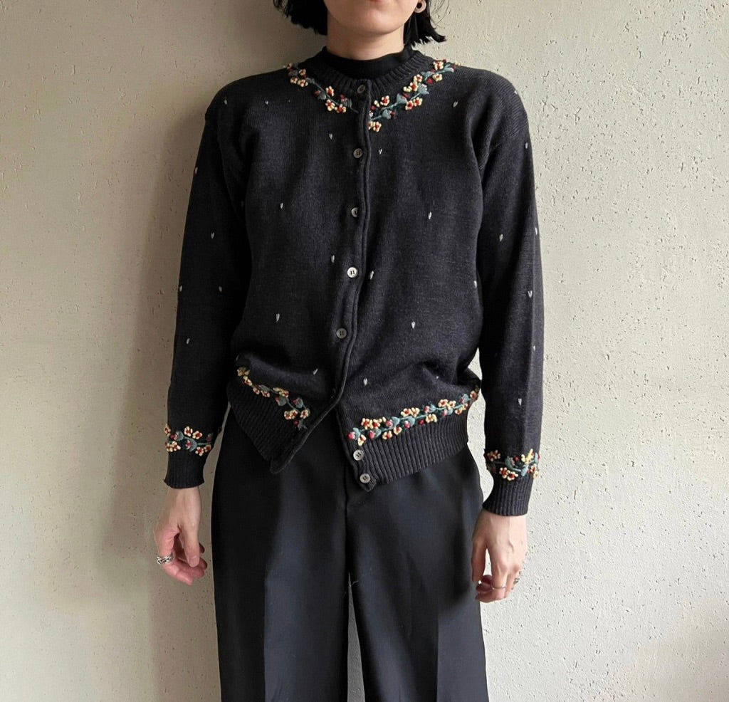 90s Embroidery Knit Cardigan Made in Italy
