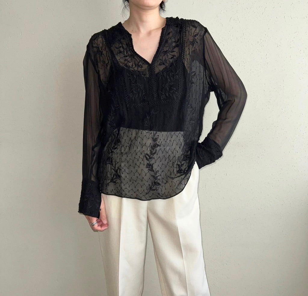 70s Design Sheer Blouse