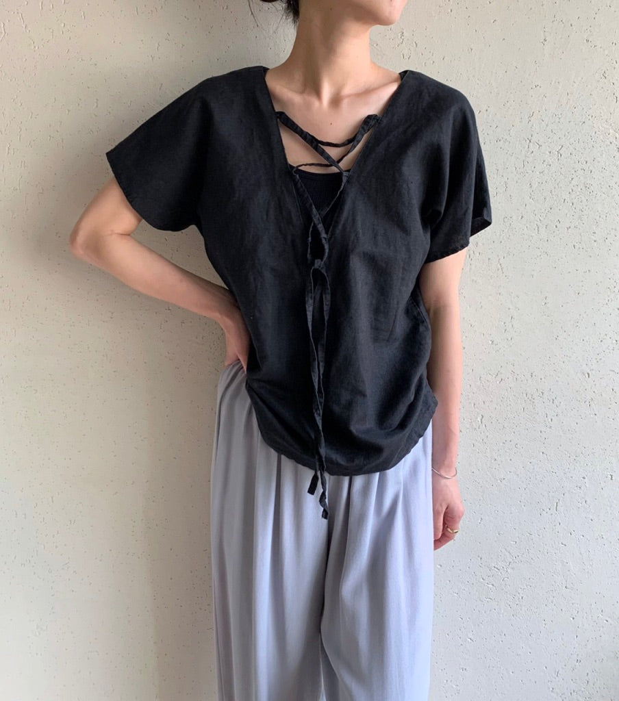 70s EURO Lace Up Blouse