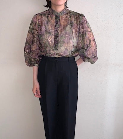 70s Print Sheer Blouse