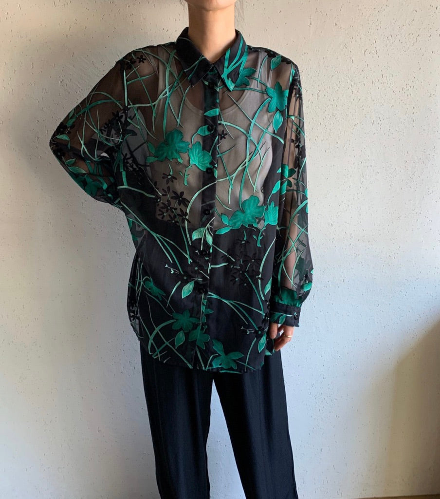 90s EURO Print Sheer Blouse