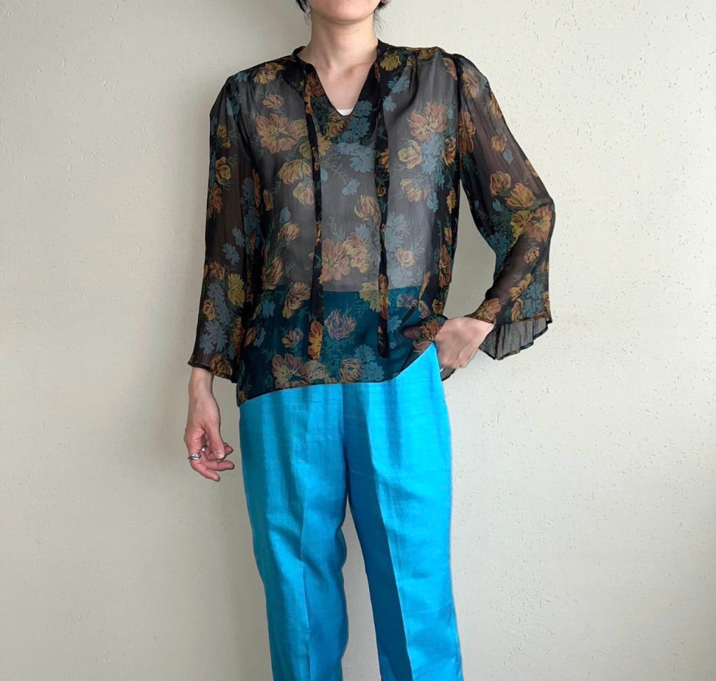 70s Printed Sheer Blouse Made in USA
