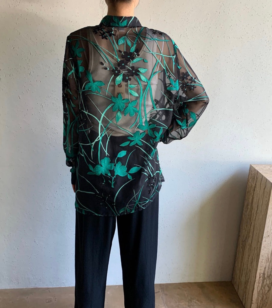 90s EURO Print Sheer Blouse