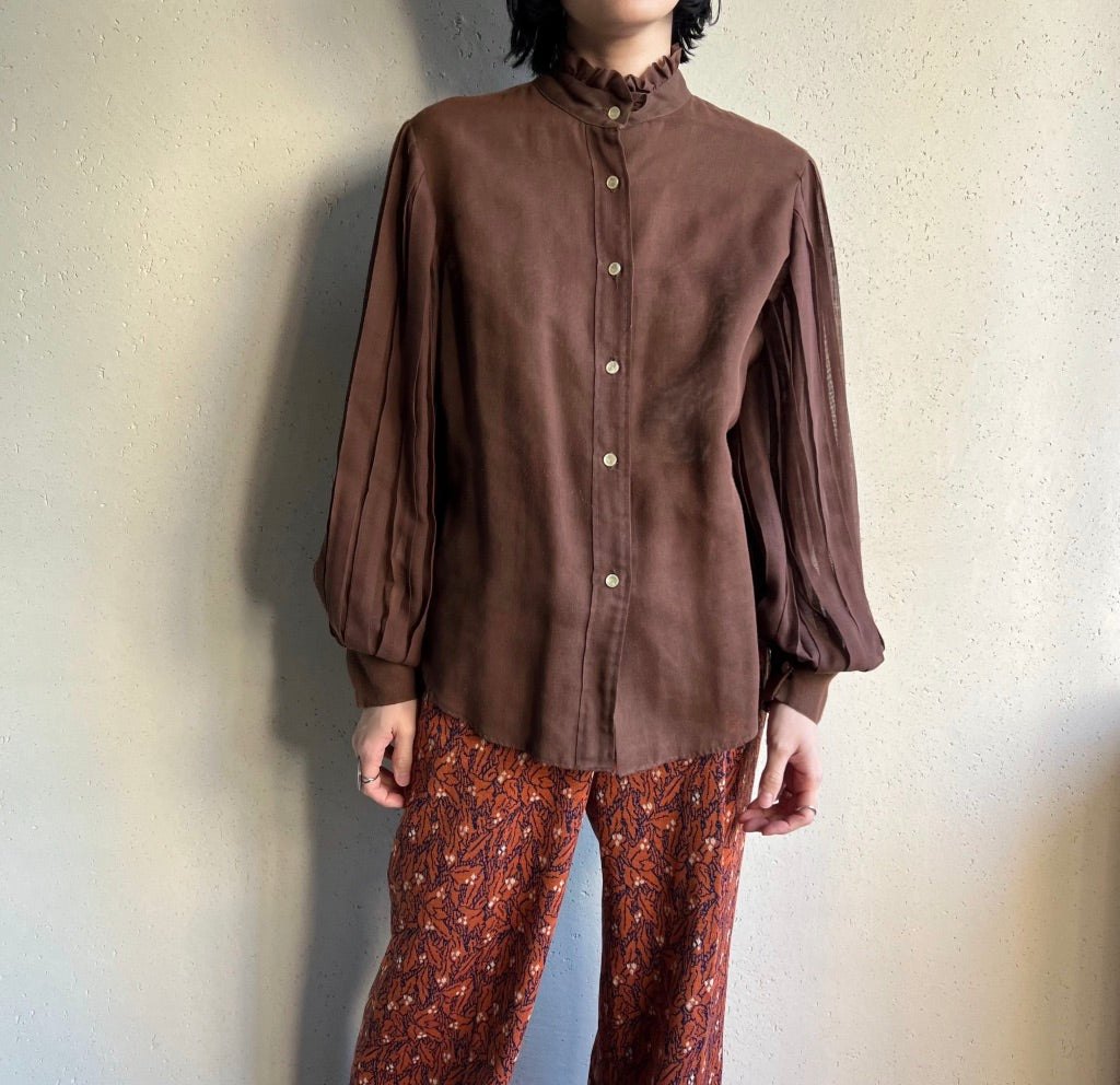 70s Pleated Sleeves Blouse