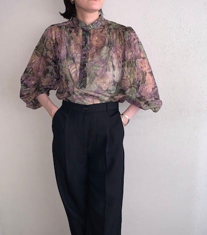 70s Print Sheer Blouse