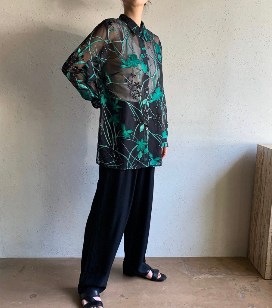 90s EURO Print Sheer Blouse