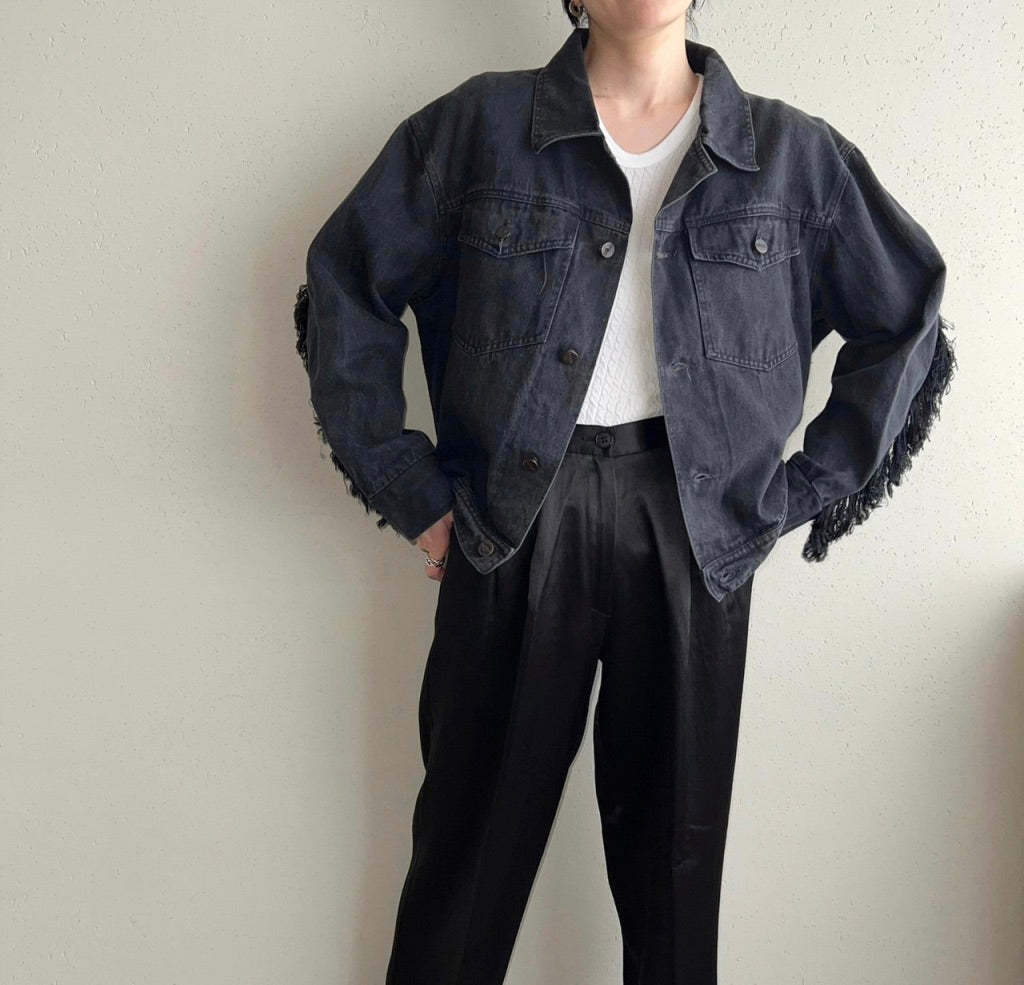 90s Fringe Black Denim Jacket