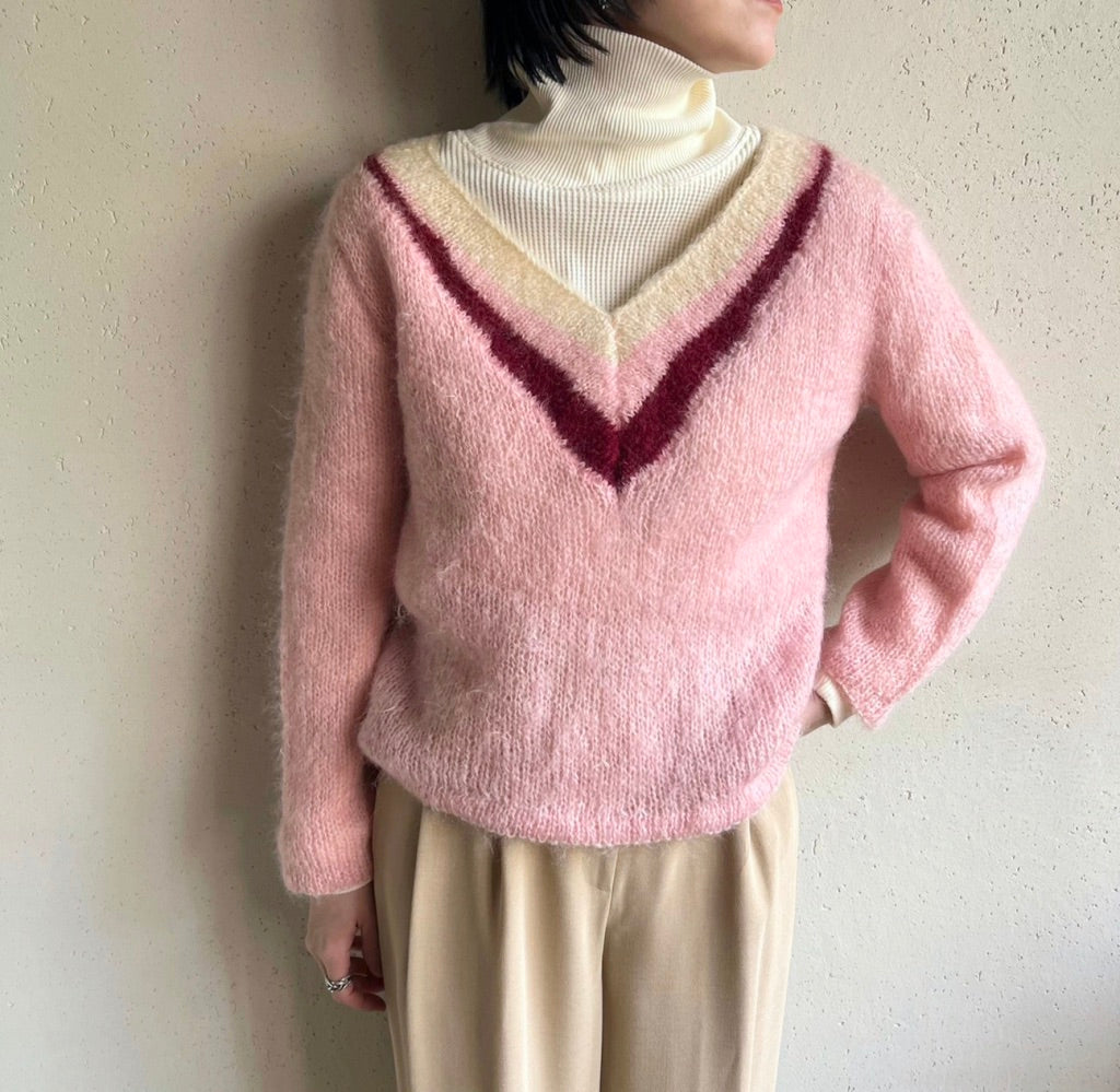 70s V-Neck Design Knit