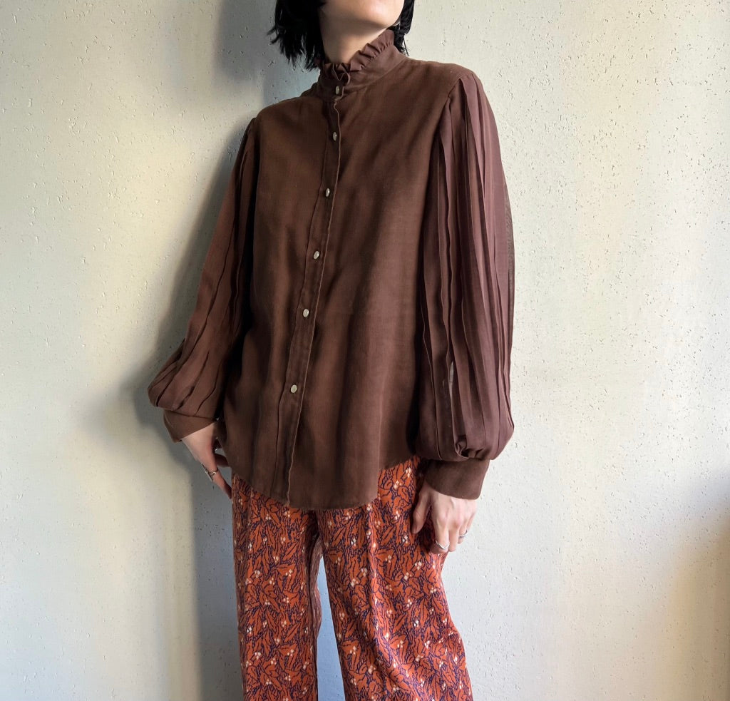 70s Pleated Sleeves Blouse