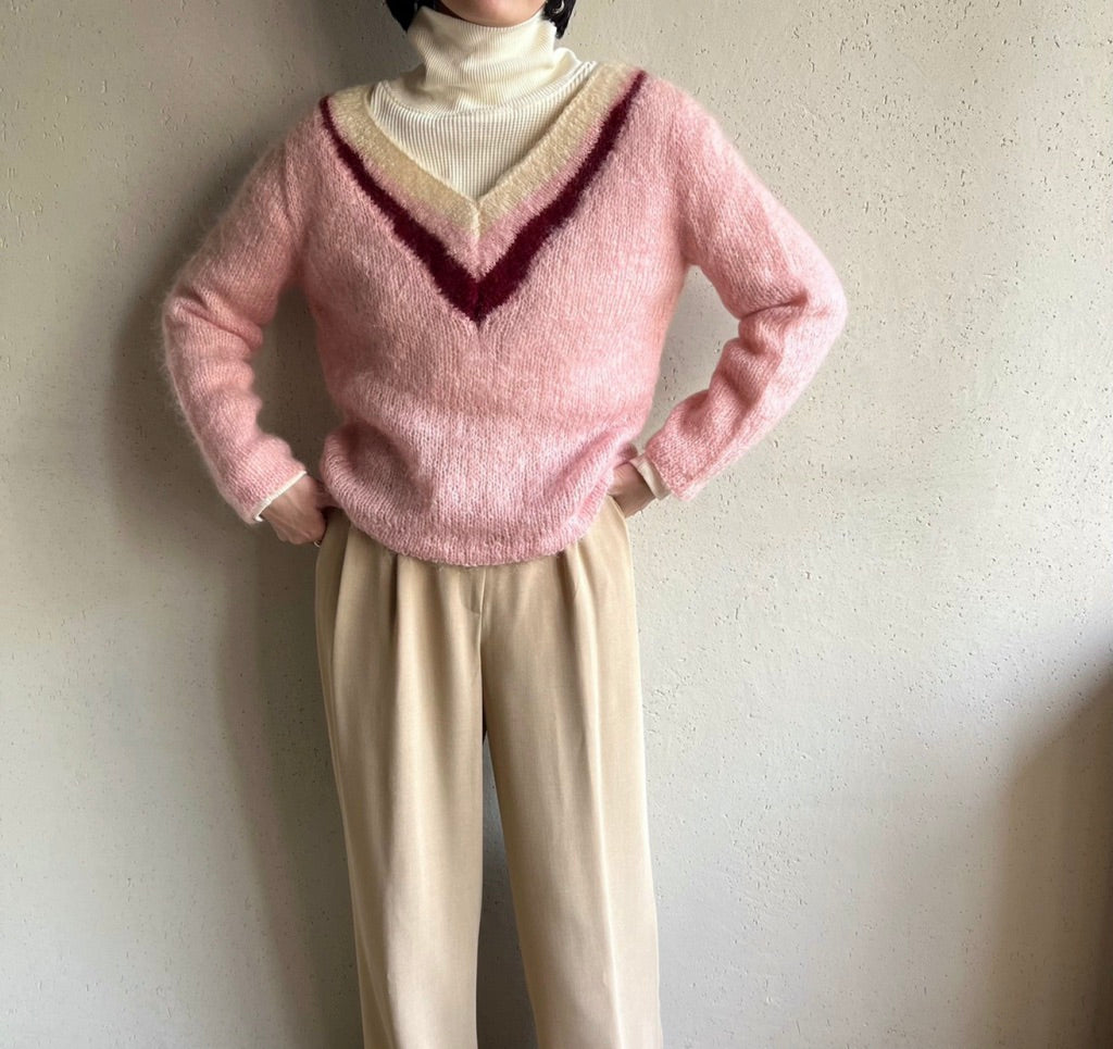 70s V-Neck Design Knit