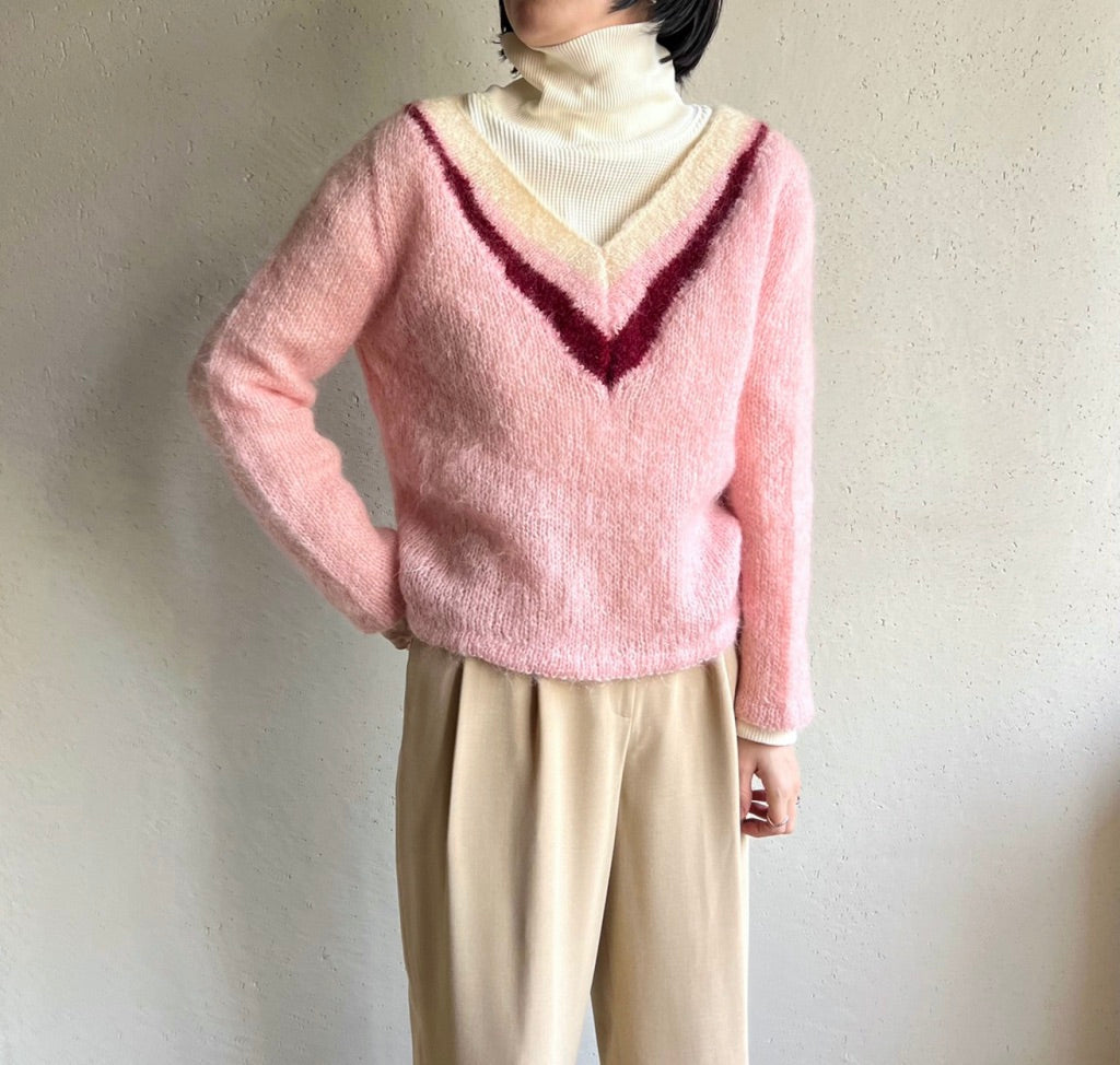 70s V-Neck Design Knit