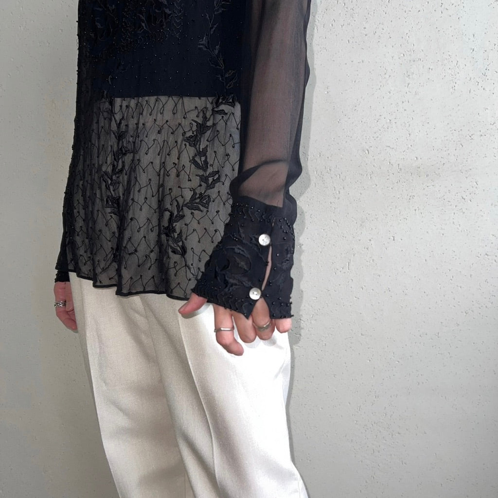 70s Design Sheer Blouse