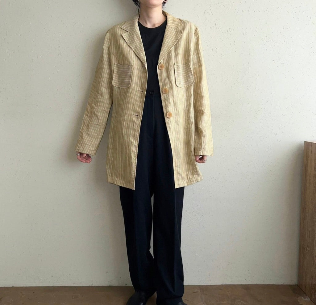 90s Linen Striped Jacket Made in France