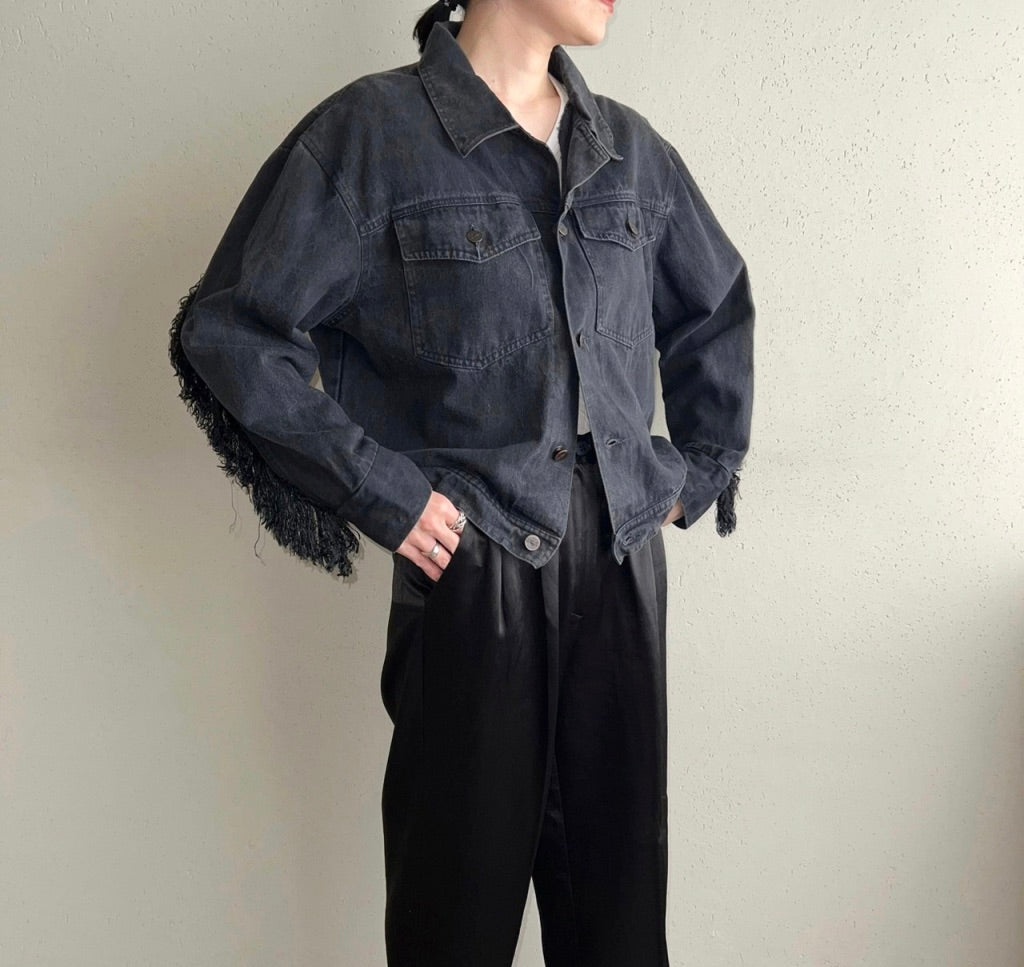 90s Fringe Black Denim Jacket