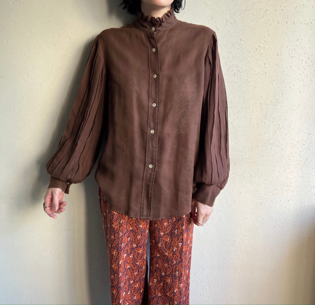 70s Pleated Sleeves Blouse