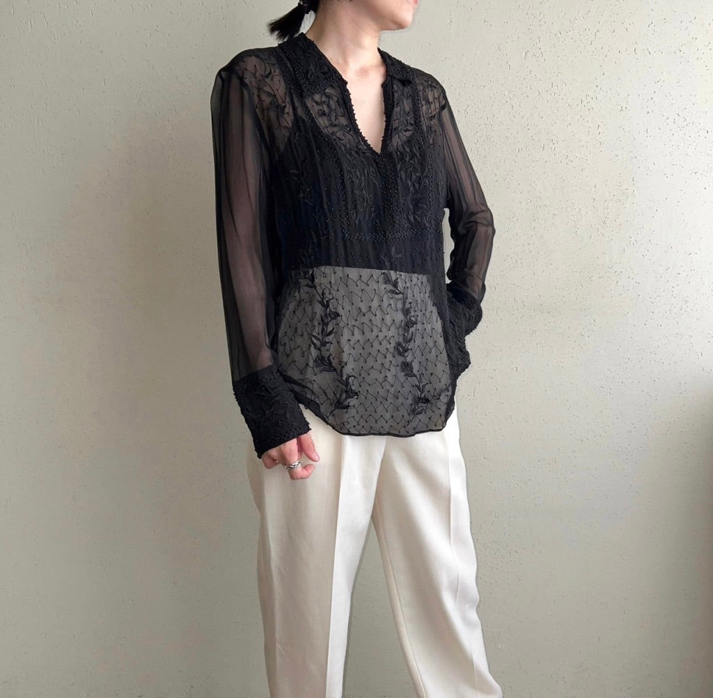 70s Design Sheer Blouse