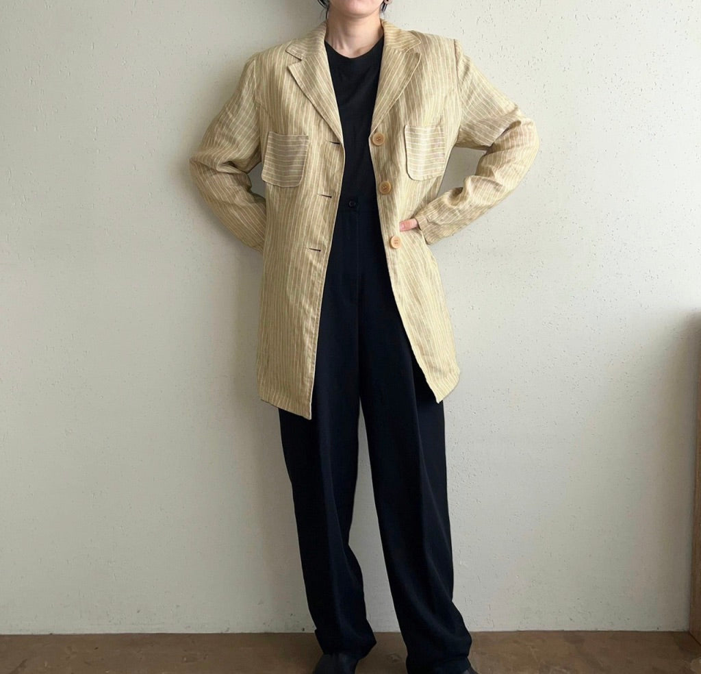 90s Linen Striped Jacket Made in France