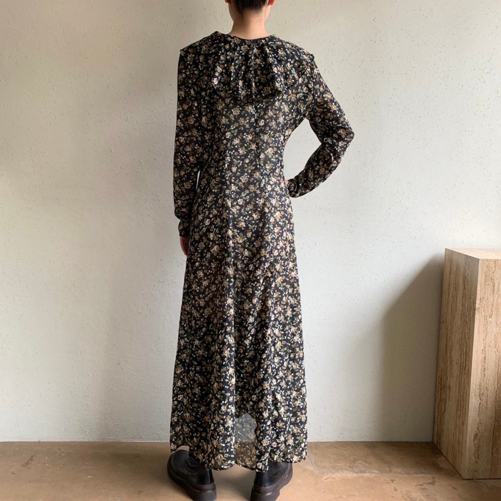 90s Printed Ruffle Maxi Dress
