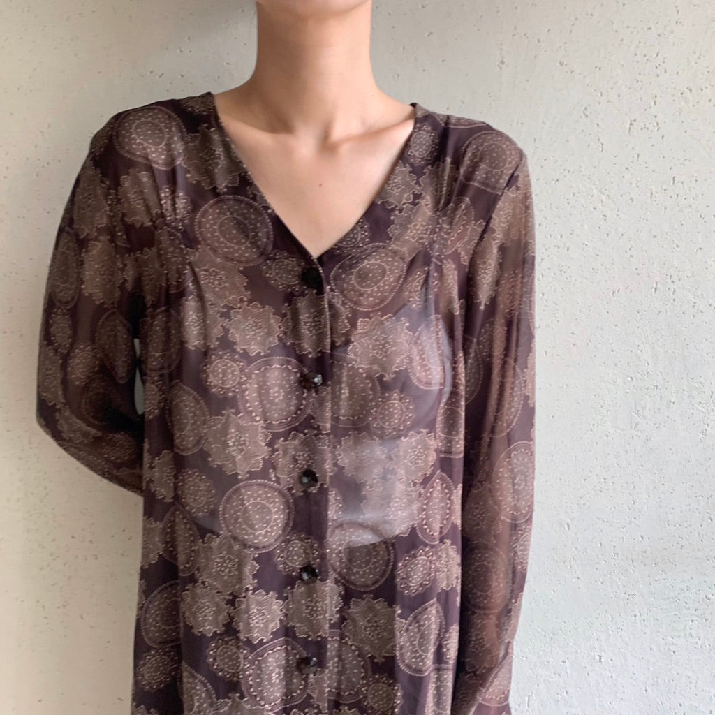 90s Printed Sheer Dress
