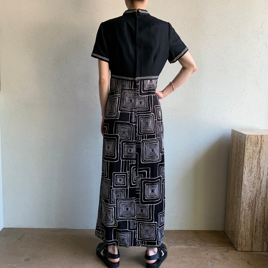 70s Black Design Dress