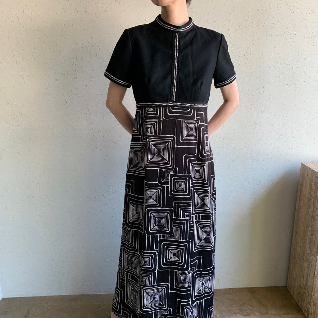 70s Black Design Dress