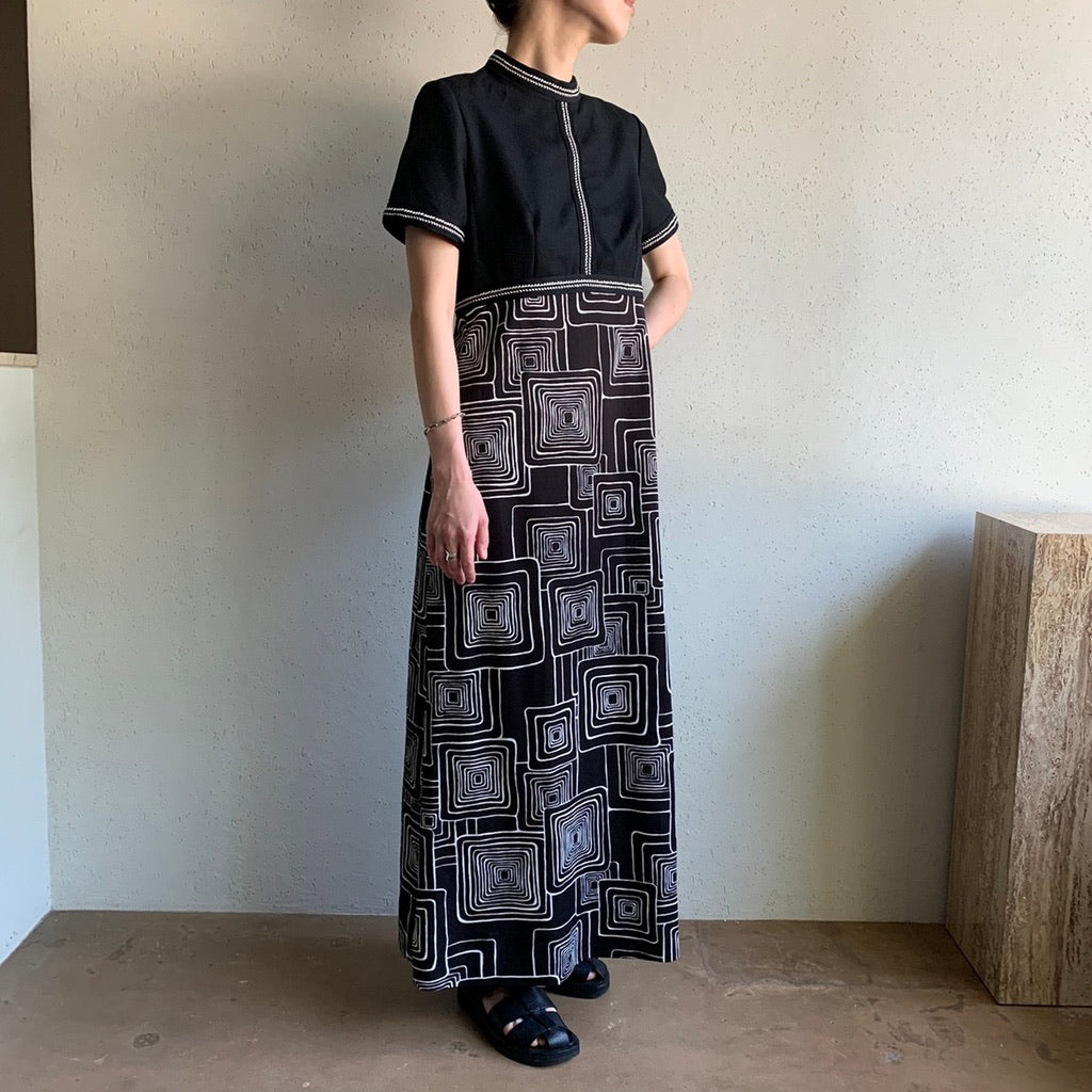 70s Black Design Dress