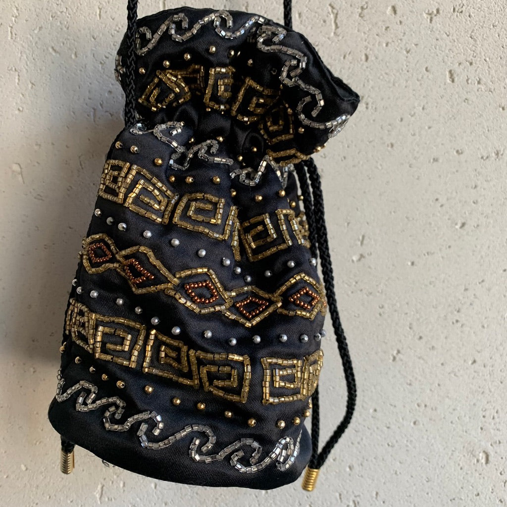80s Black Beaded Bag