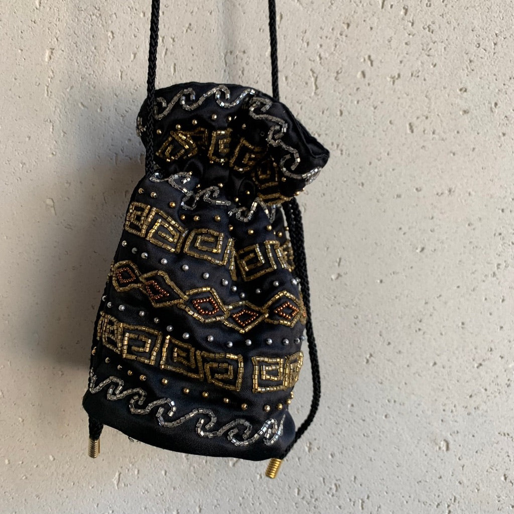 80s Black Beaded Bag