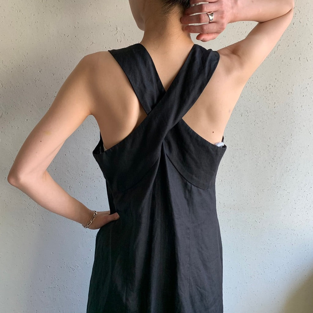 90s Cross back Linen Dress