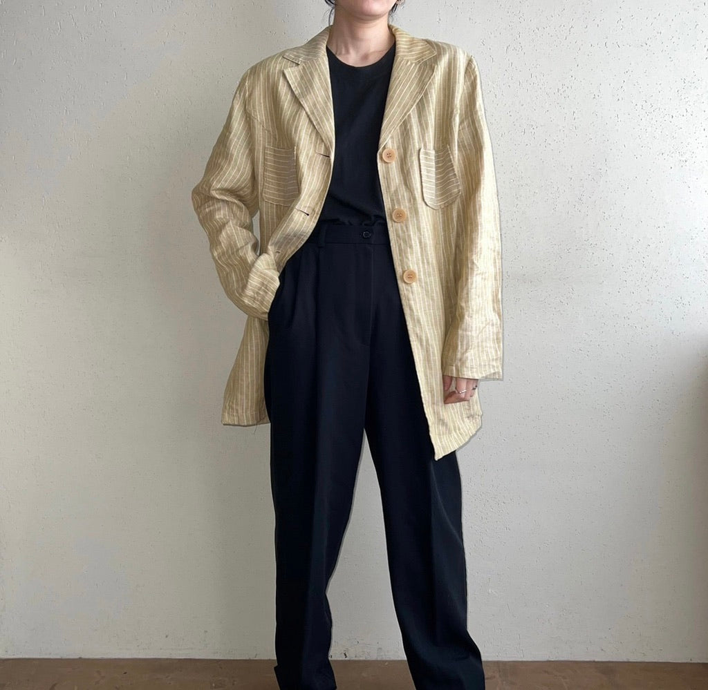 90s Linen Striped Jacket Made in France