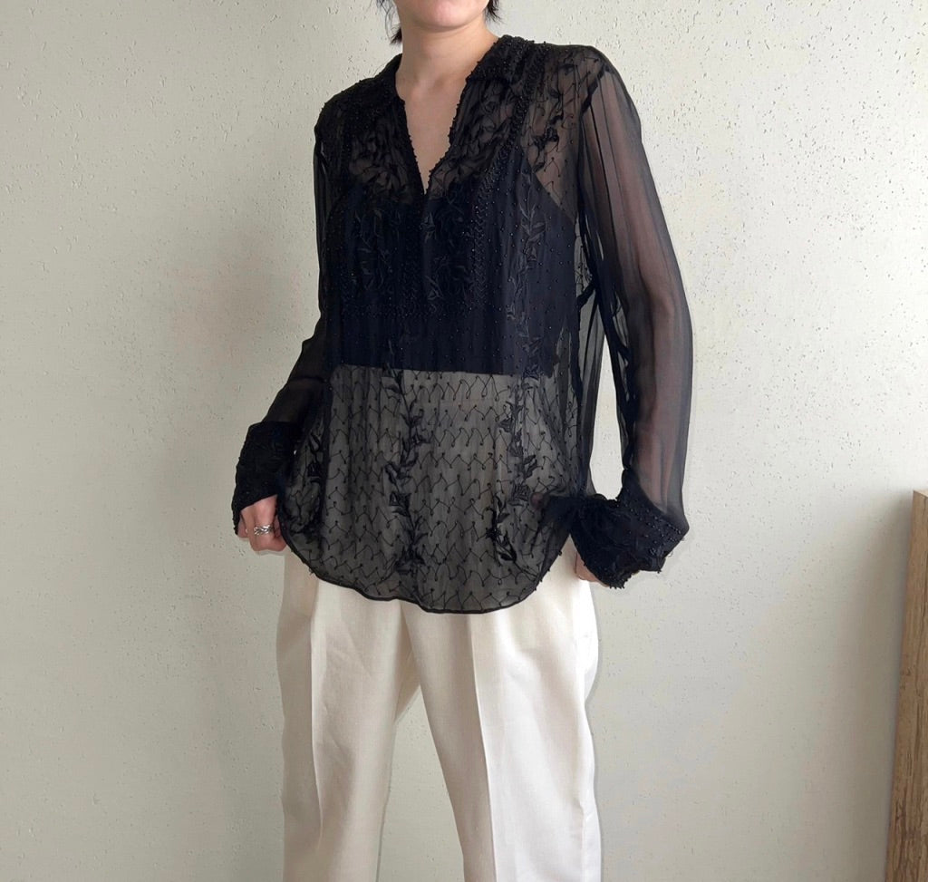 70s Design Sheer Blouse