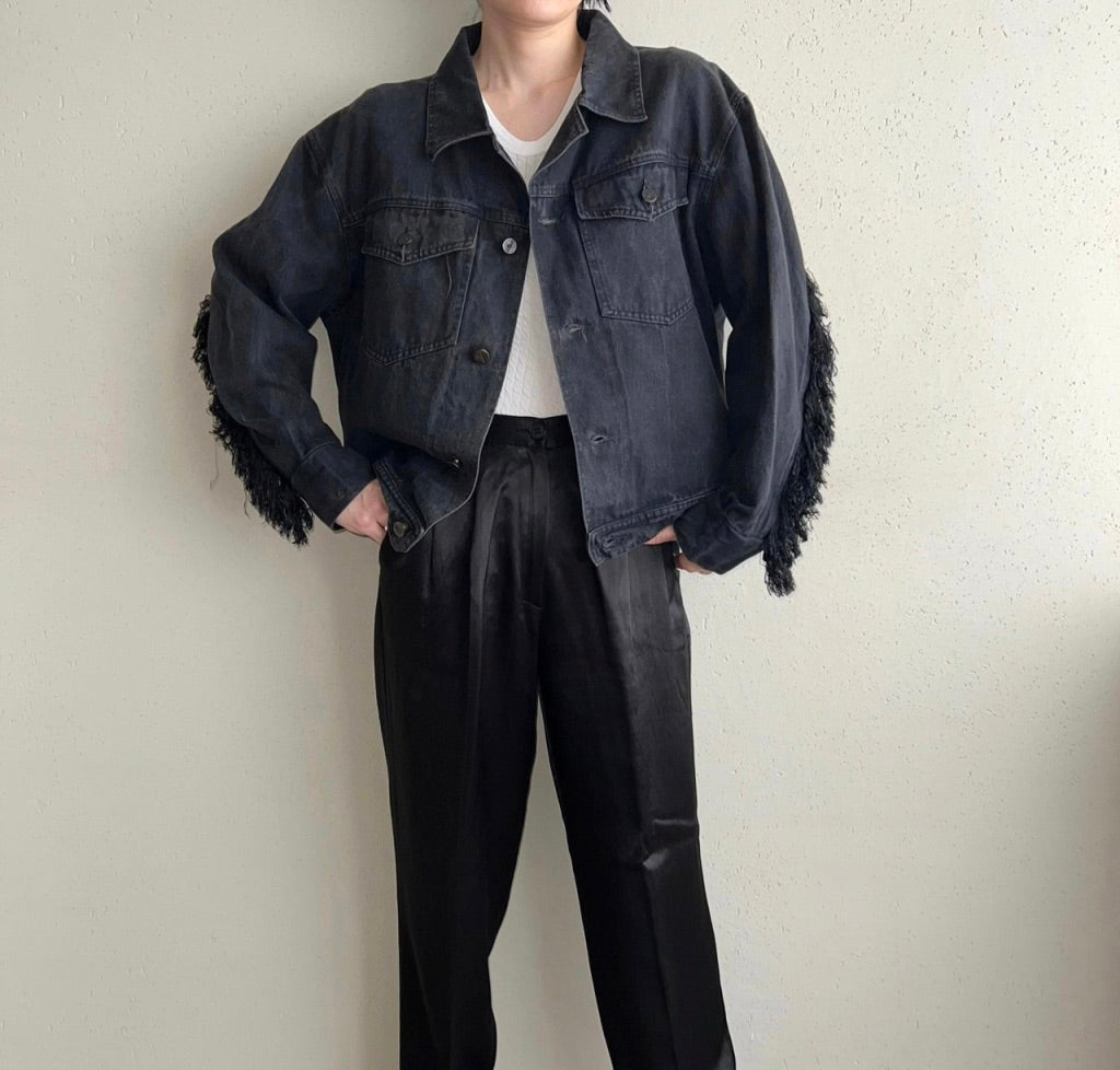 90s Fringe Black Denim Jacket