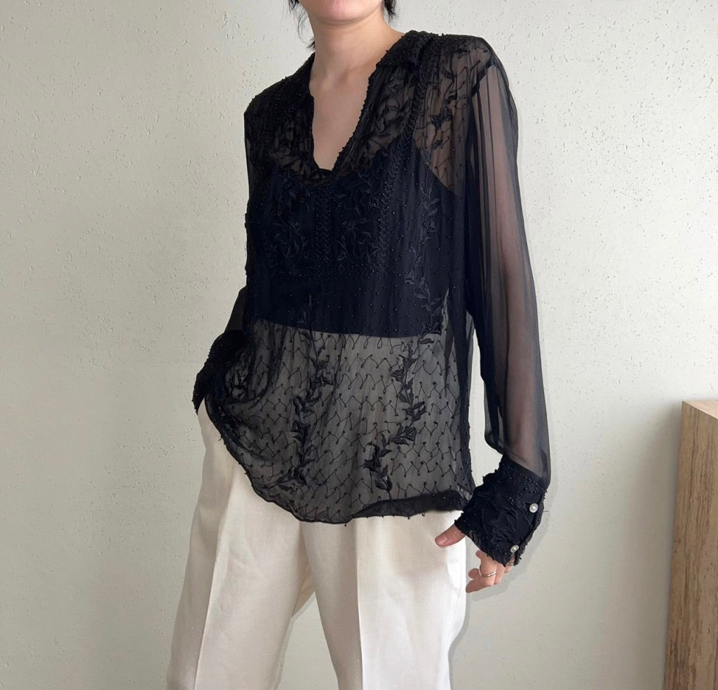 70s Design Sheer Blouse